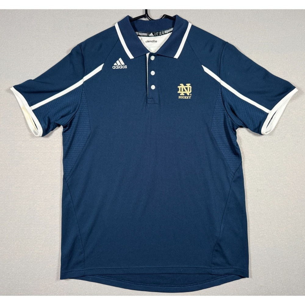 Adidas Notre Dame Hockey Climalite Men's Polo Shirt - Blue - Size L - 100% Poly